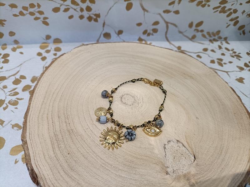 Bracelet multipampilles noir doré Bracelet multipampilles noir doré